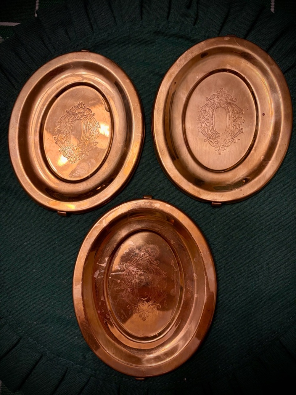 Vintage Set of 3 Solid Brass Trinket Dishes